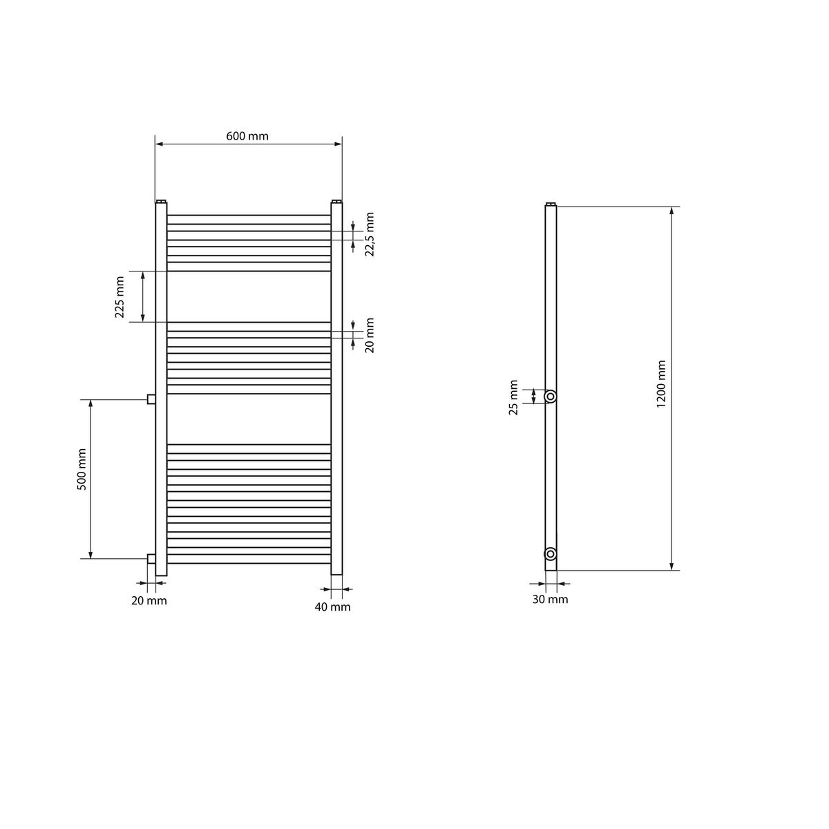 BADHEIZKÖRPER Sahara 600x1200 mm Weiß gerade mit Thermostatventil - Weiß, Metall (60/120/3cm) - LuxeBath