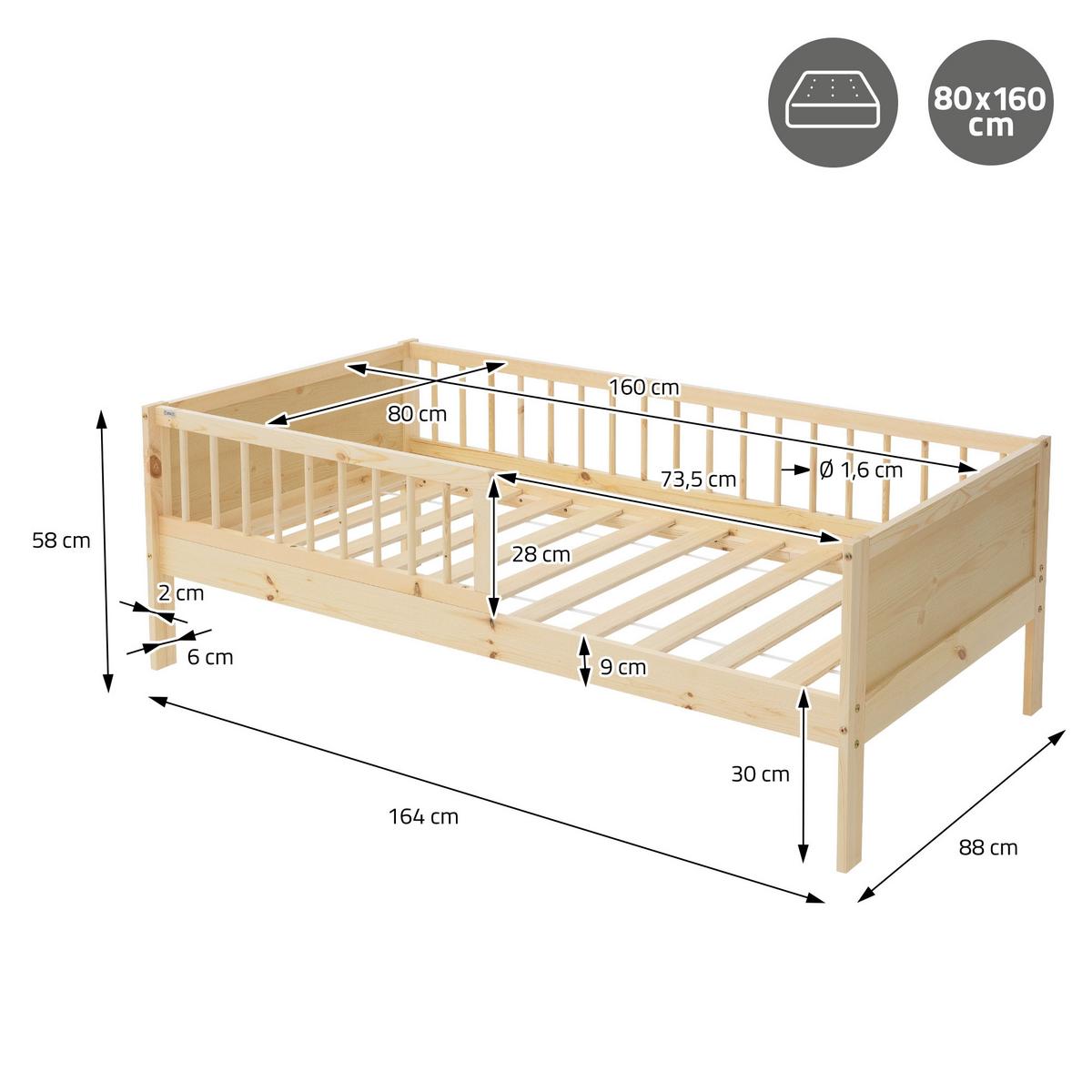 KINDERBETT 80x160 cm Natur - Naturfarben, Holz (80/160cm) - ML-DESIGN