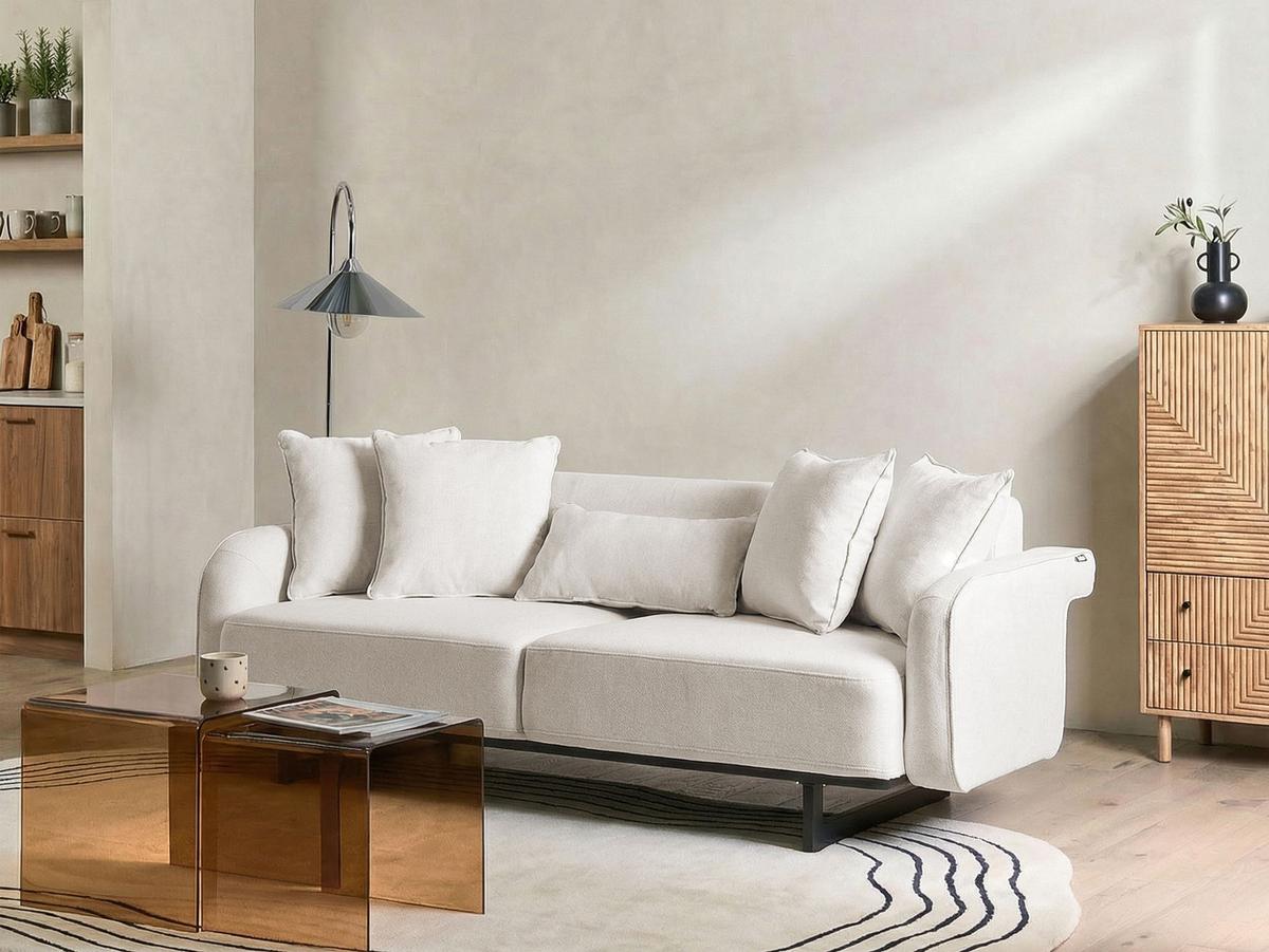 3-SITZER-SOFA Stoff Cremeweiß Svanek - Creme, Textil (196/77/85cm) - Beliani