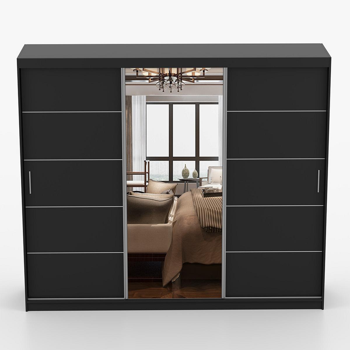 KLEIDERSCHRANK Lion 250 cm, 250/215/64, 2-türig, schwarz - Schwarz, Holzwerkstoff (250/215/64cm) - imoebel24