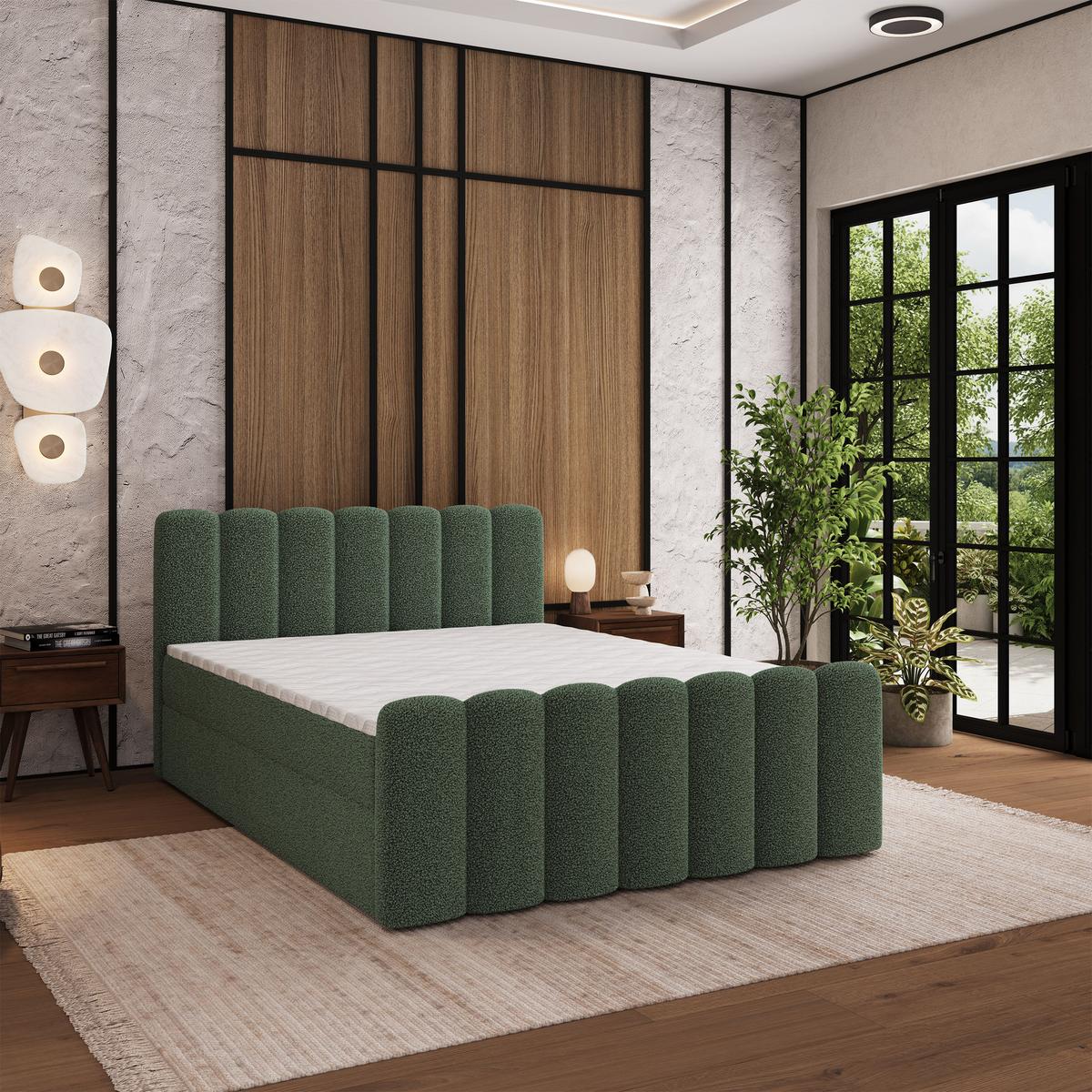 BOXBETT CELLA 140x200 cm mit Matratze und Topper - Grün - Grün, Holz (140/200cm) - MASSENO