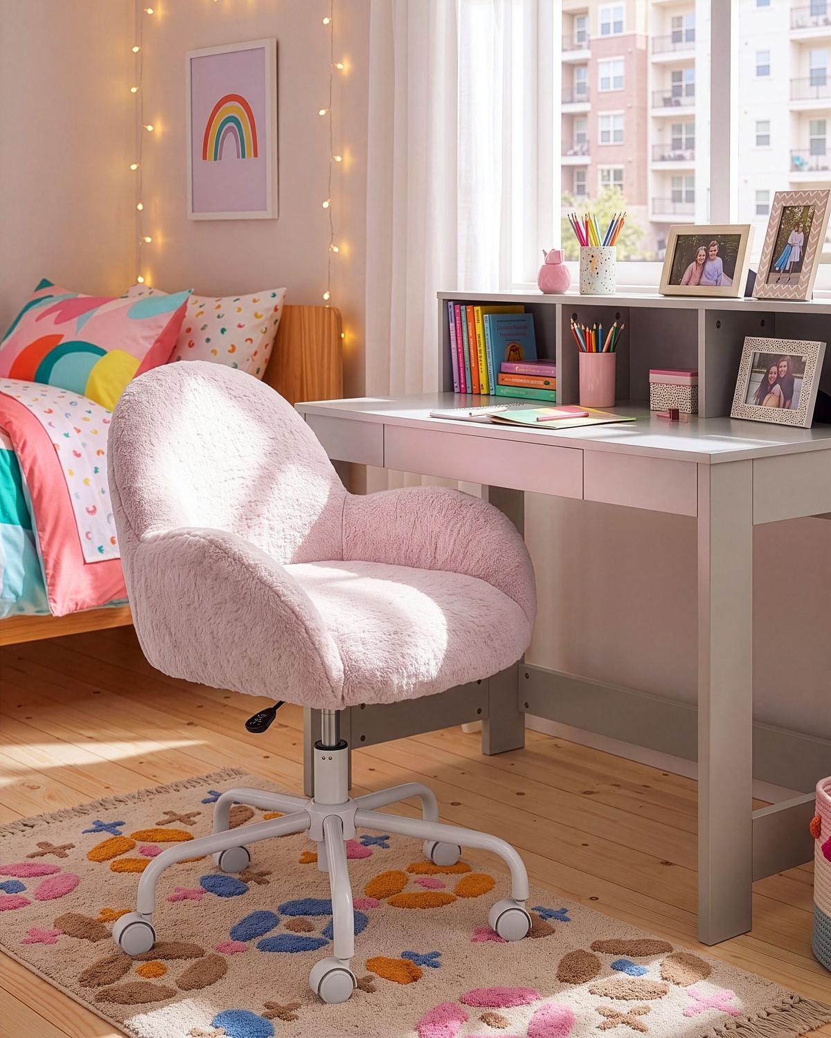 SCHREIBTISCHSTUHL Webpelz Pastellrosa Jubbi - Pink, Textil/Metall (60/65/60cm) - Beliani