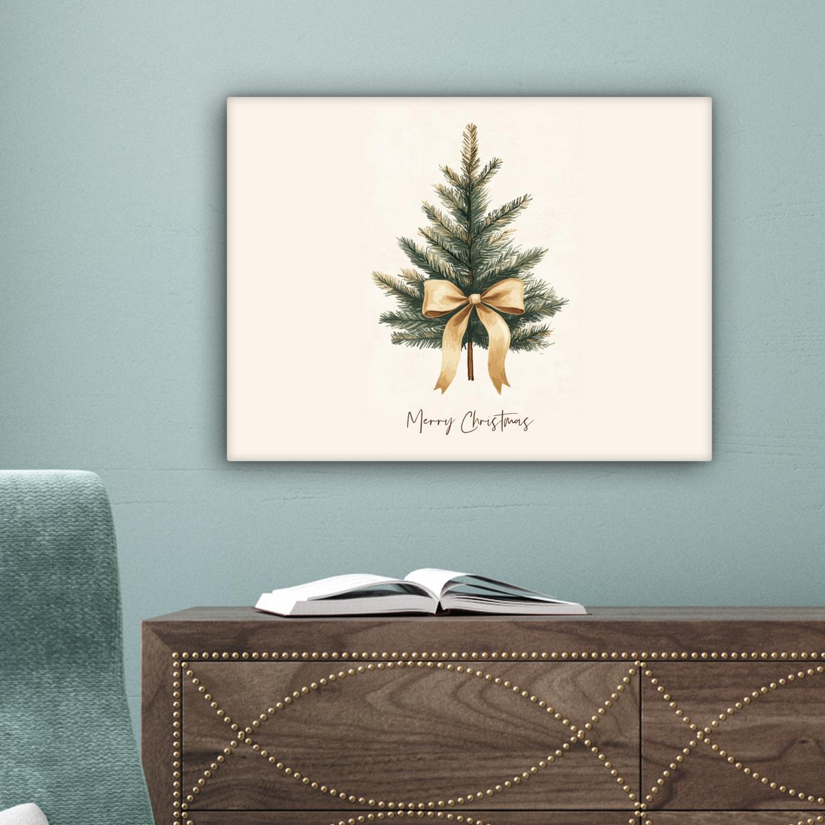 LEINWANDBILD Weihnachtsbaum - Weihnachten - Frohe Weihnachten - Beige Wandbild 40x30 cm - Sandfarben, Textil (40/30cm) - MuchoWow