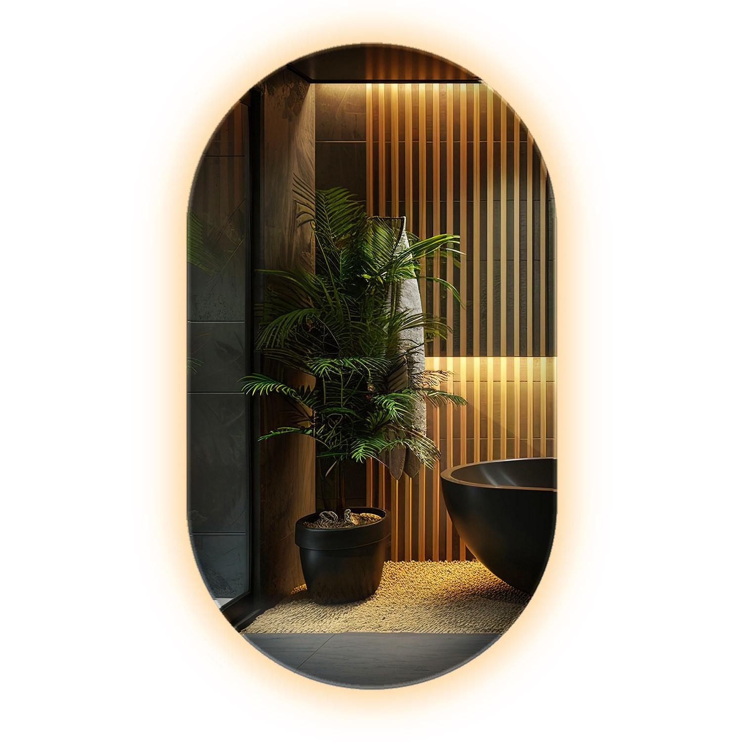 LED-SPIEGEL 40x70 cm Asymmetrisch Warmweiß 3000K - Gelb, Glas (40/70/0.4cm) - Wallfluent