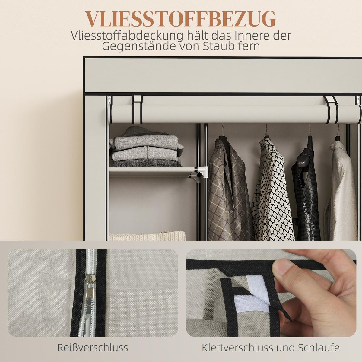 KLEIDERSCHRANK Stoffschrank Creme - Creme, Metall (43/162.5/103cm) - HOMCOM