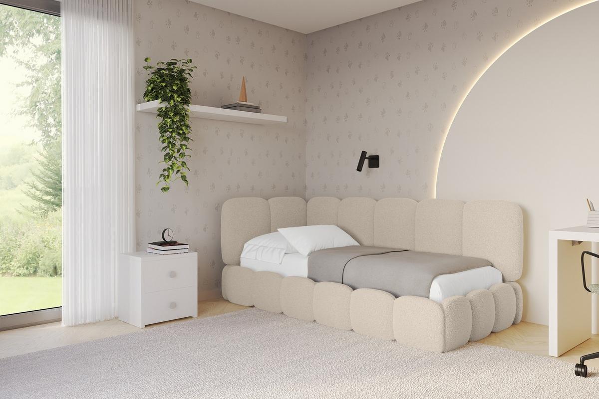 EINZELLBETT Jugendbett mit Bettkasten, Rechts - AVRY 90x200 Dunkelbeige - Taupe/Cappuccino, Holzwerkstoff/Textil (90/200cm) - ALTDECOR