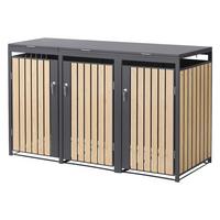 MÜLLTONNENBOX 3er Anthrazit-Holzoptik - Naturfarben, Metall (200/120/80cm) - ML-DESIGN