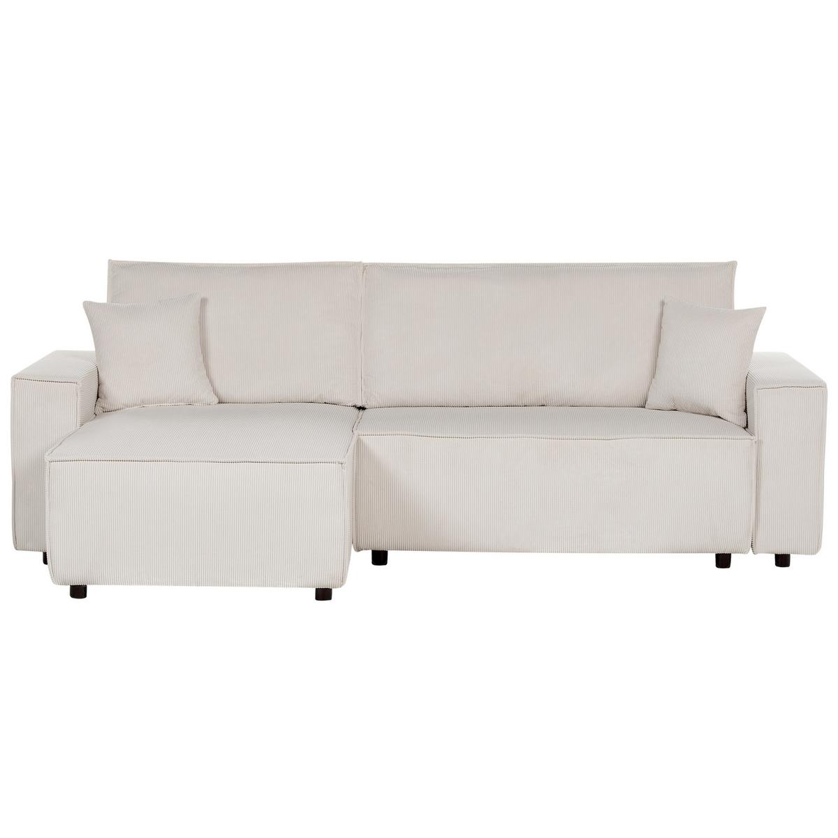 2-SITZER-ECKSOFA Cord cremeweiß linksseitig mit Schlaffunktion Abacka - Schwarz/Weiß, Textil (247/147cm) - Beliani