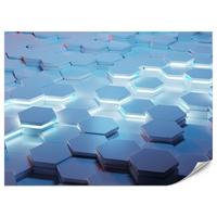 FOTOTAPETE für Jugendzimmer Blaue Neon Hexagone Formen Geometrie 500x350 - Blau/Weiß, Papier (500/350cm) - Muralo
