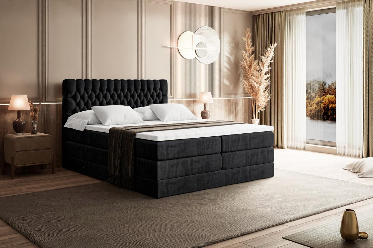 BOXSPRINGBETT SERENE KING - 140 x 200 - H3/H4 - Schwarz - Schwarz, Holzwerkstoff (140/200cm) - ALTDECOR