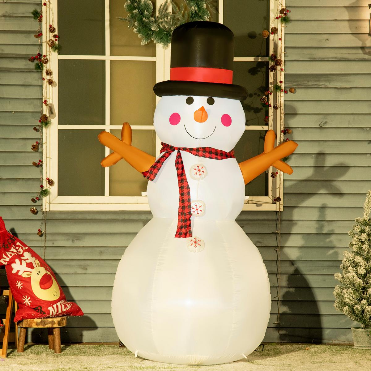 WEIHNACHTEN aufblasbarer Schneemann 1,82 m Dekoration LEDs wetterfest Polyester - Multicolor, Kunststoff (80/182/100cm) - HOMCOM