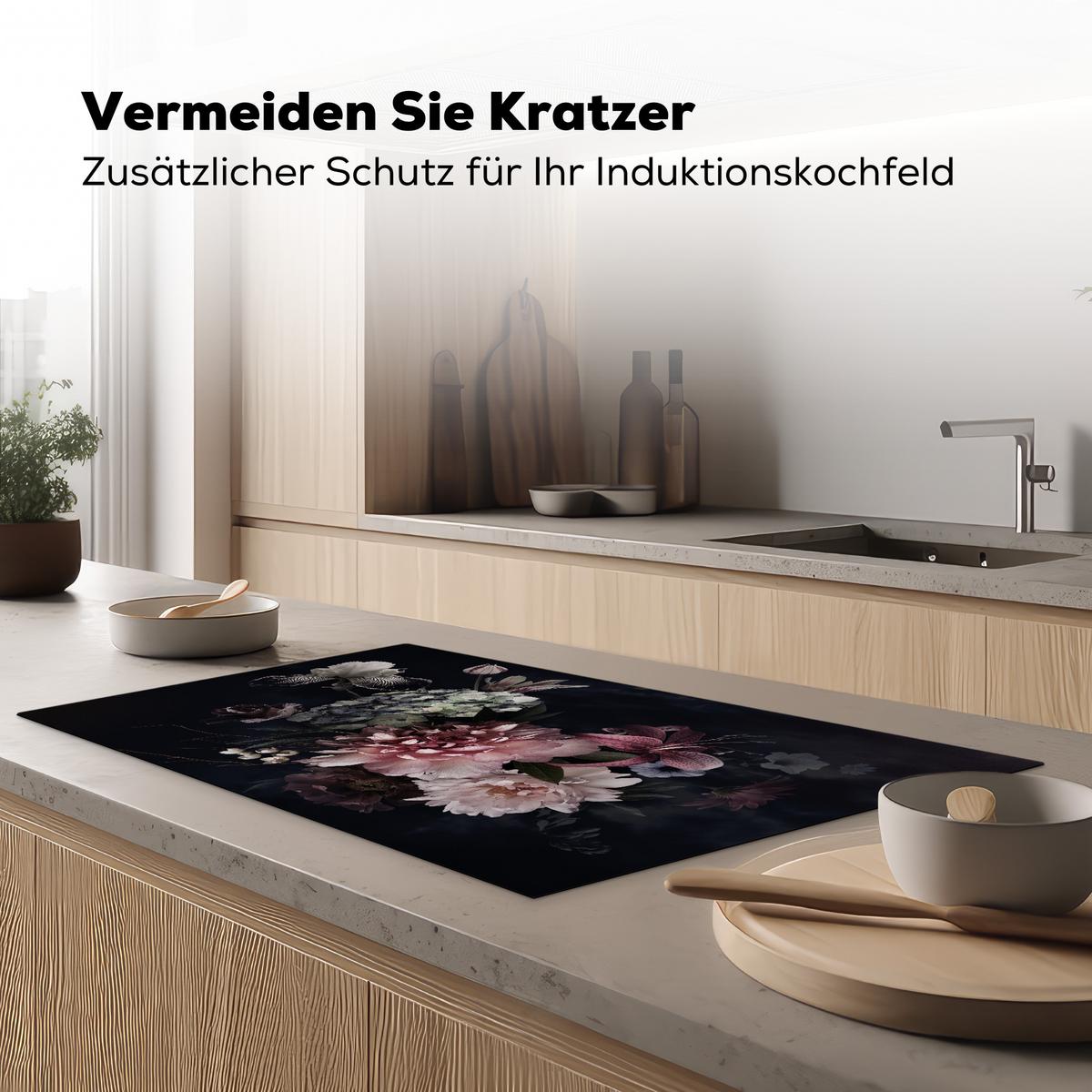 HERDABDECKPLATTE Blumen - Vintage - Pastell - Rosa - Weiß Induktionsschutz 91.6x52.7 cm - Altrosa, Kunststoff (91.6/52.7/0.2cm) - MuchoWow
