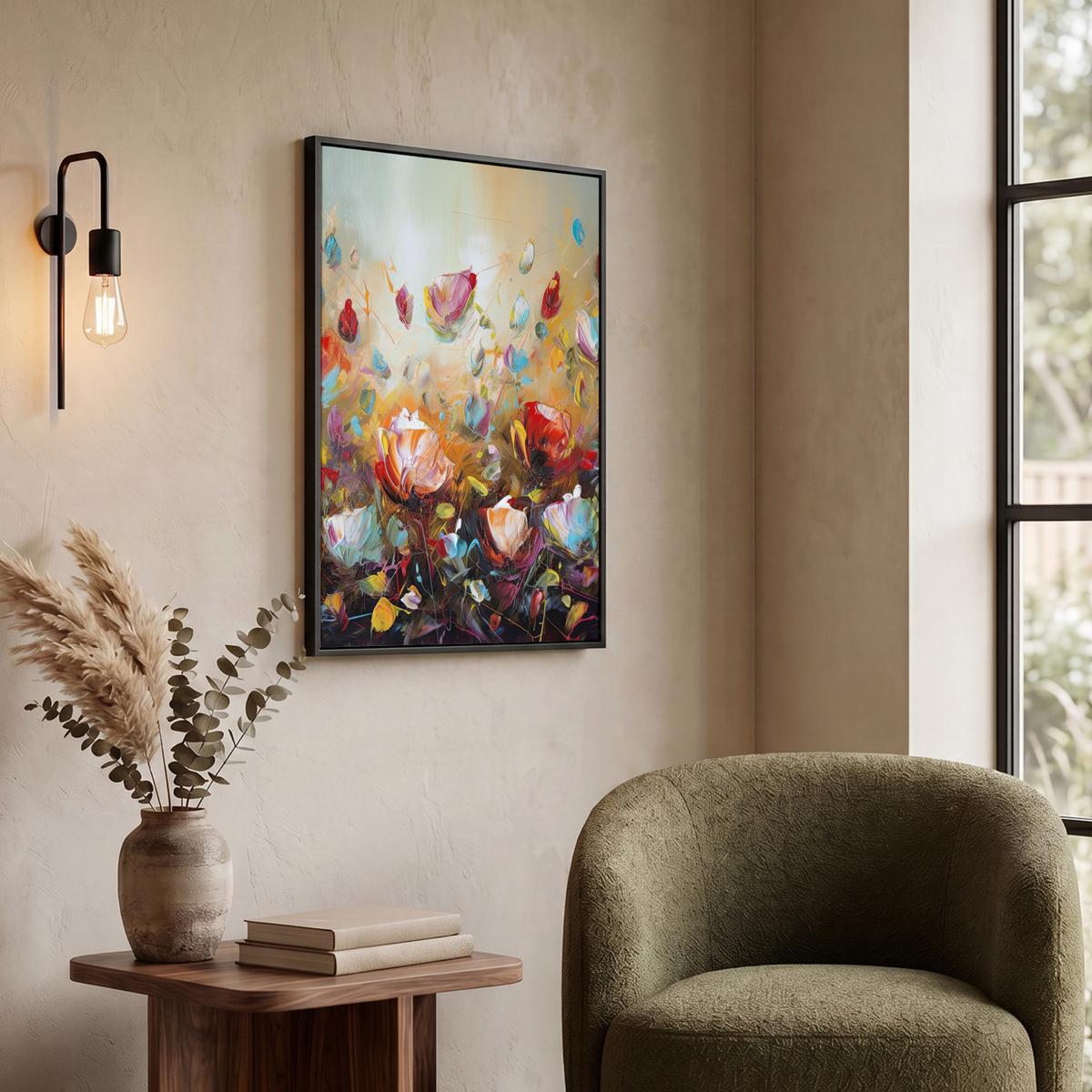 LEINWAND Bilder mit Rahmen - Blumen - Kunst - Natur - Ölgemälde - 60x80 - Multicolor, Textil (60/80cm) - MuchoWow