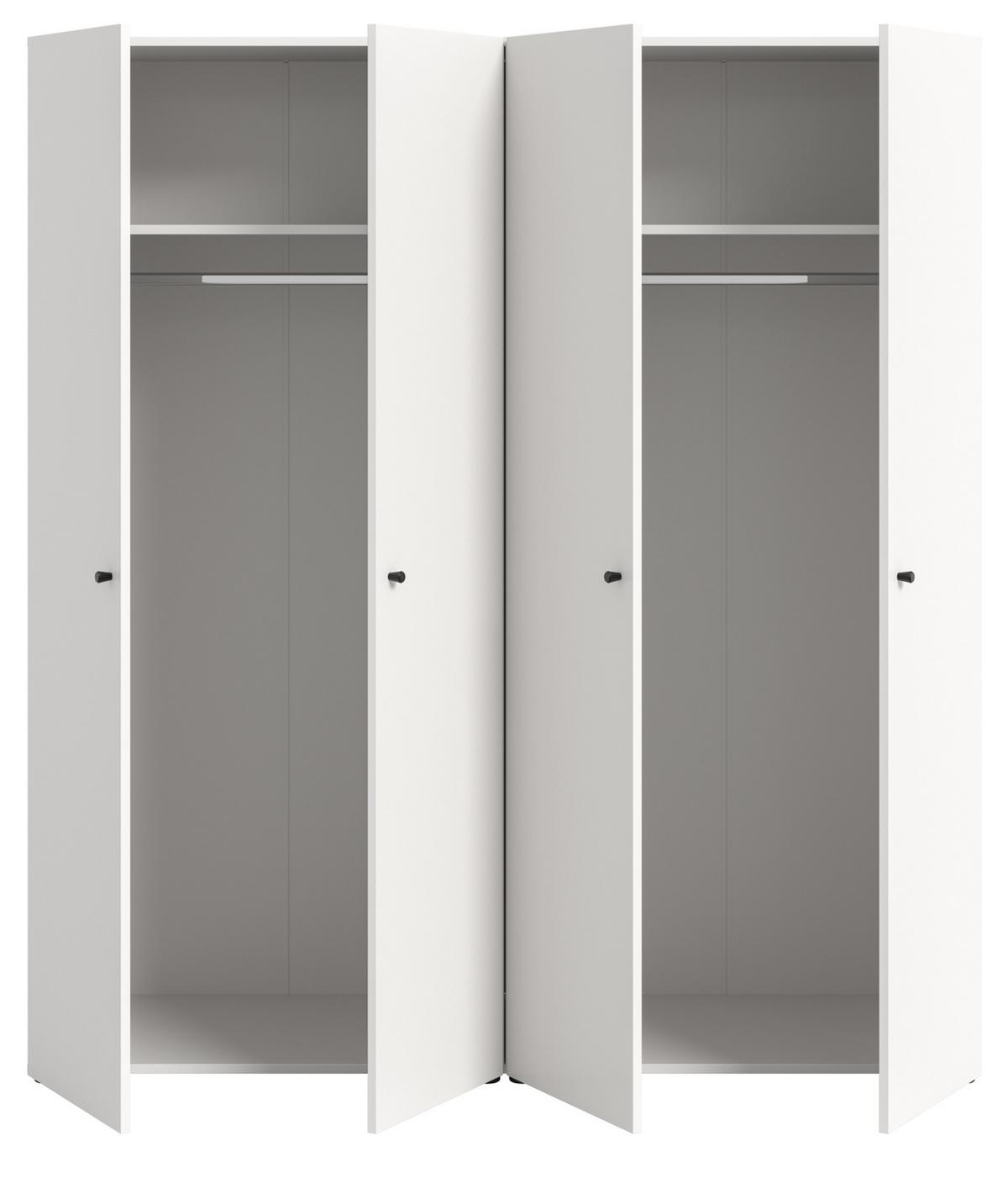 KLEIDERSCHRANK weiß 4-türig 160 cm, Drehtürenschrank mit Kleiderstangen - Schwarz/Weiß, Holzwerkstoff/Kunststoff (160/176/51cm) - Inn.Furn