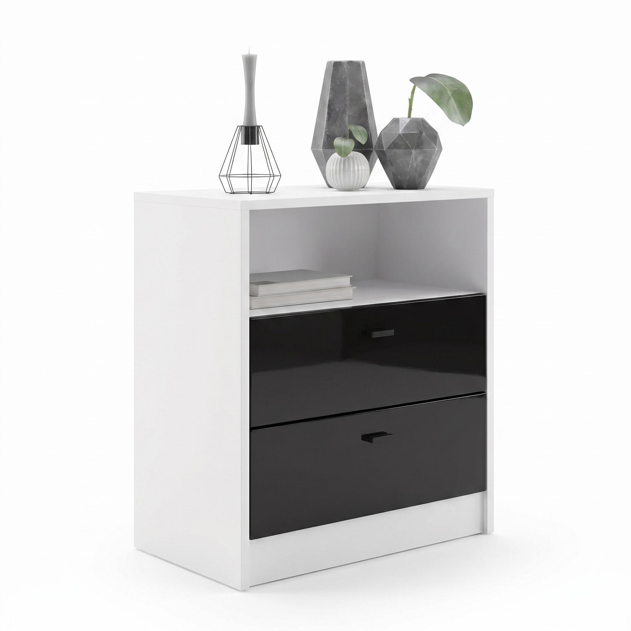 KOMMODE Pino Fronten in Schwarz Hochglanz - Schwarz Hochglanz, Holzwerkstoff (56/67.5/36cm) - Vladon