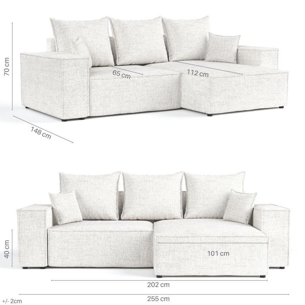 ECKSOFA SENSO mit Schlaffunktion Hellbeige im Neve Stoff - Sandfarben/Schwarz, Holz/Holzwerkstoff (255/148cm) - AltaBeds
