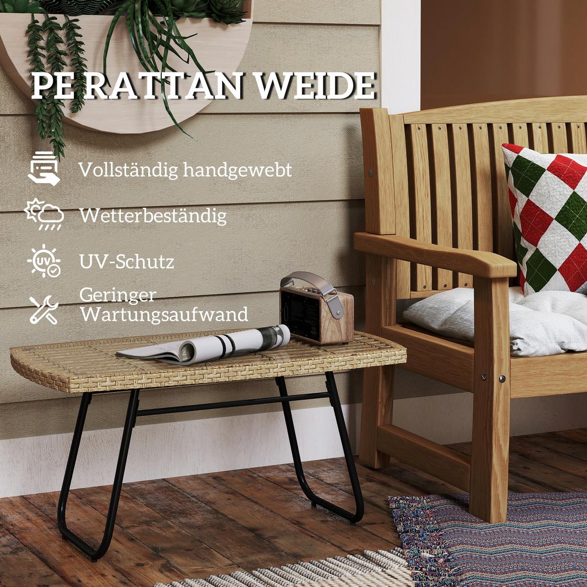 GARTENTISCH 90 x 50 x 45 cm, UV-beständig Beistelltisch Naturholz - Naturfarben, Metall (90/50/45cm) - Outsunny