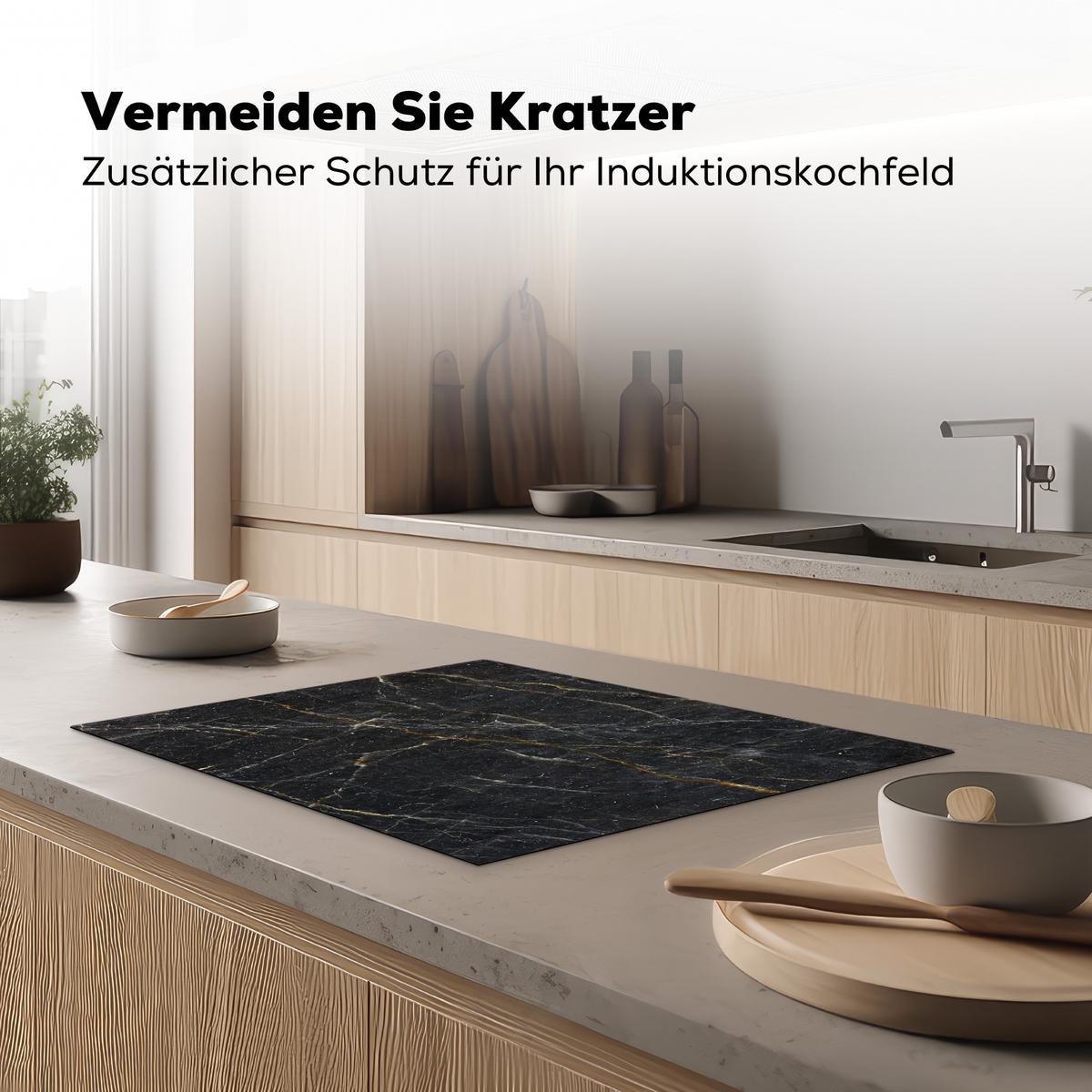 HERDABDECKPLATTE Marmor - Schwarz - Gold - Grau - Marmorstruktur Herdabdeckung Induktionsfeld 70x52 cm - Goldfarben, Kunststoff (70/52/0.2cm) - MuchoWow