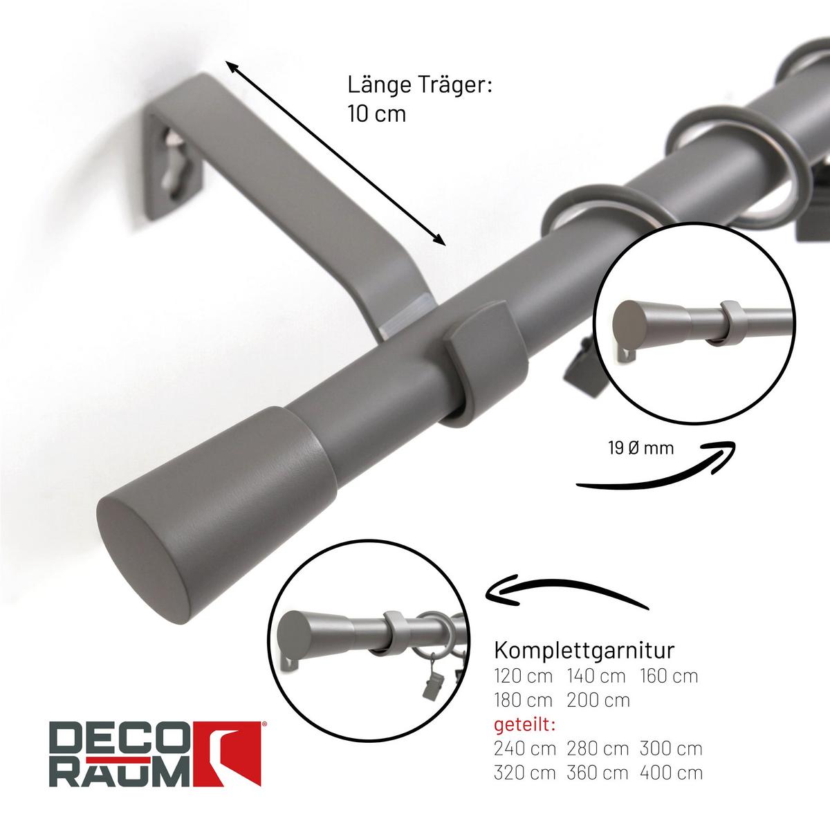 GARDINENSTANGE 1-lauf Wandmontage Kegel 400cm - Grau, Metall (400cm) - Deco-Raum
