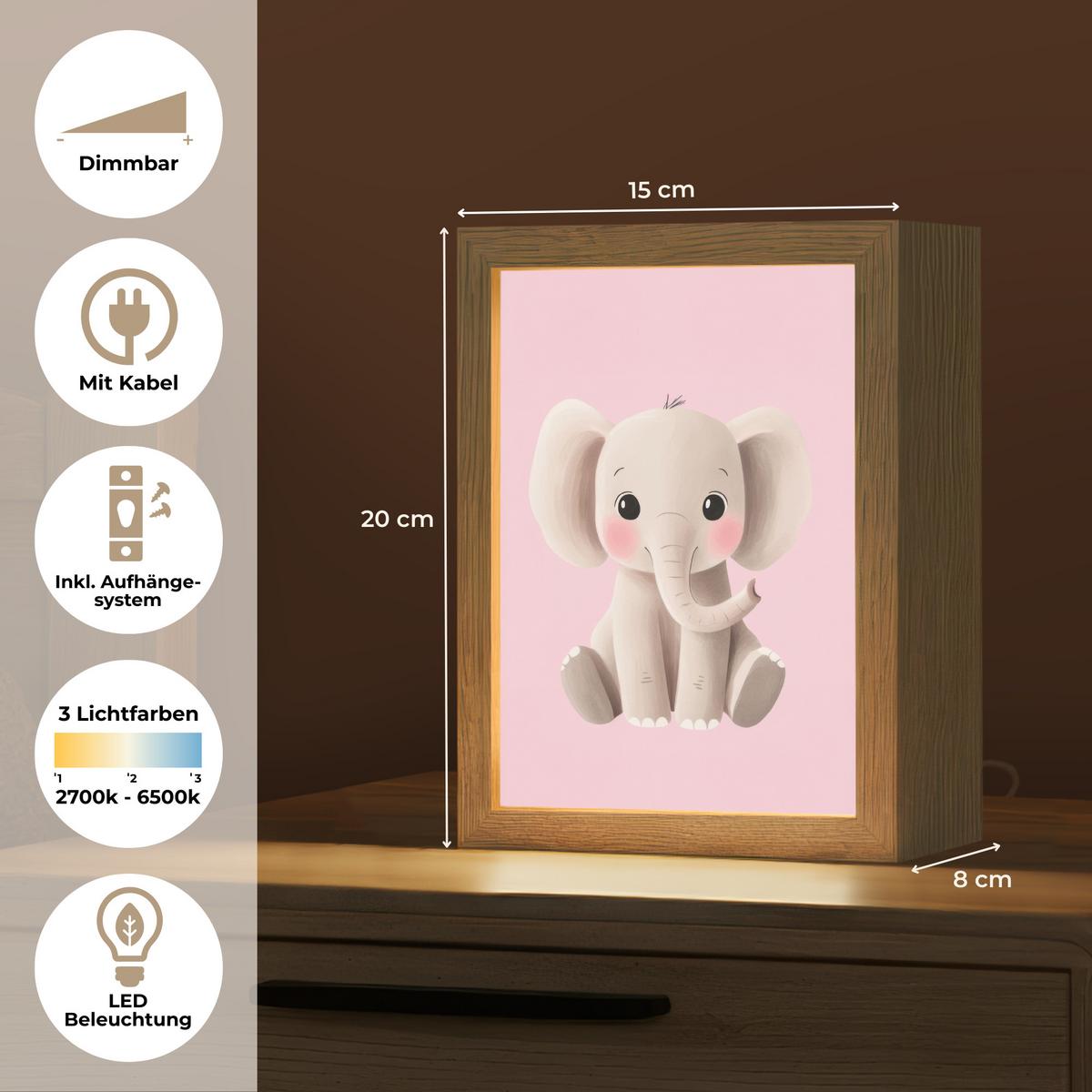 WANDLEUCHTE Elefant - Baby - Rosa - Cartoon 15x20 cm - Hellrosa, Holzwerkstoff (15/20/8cm) - OnlyWow