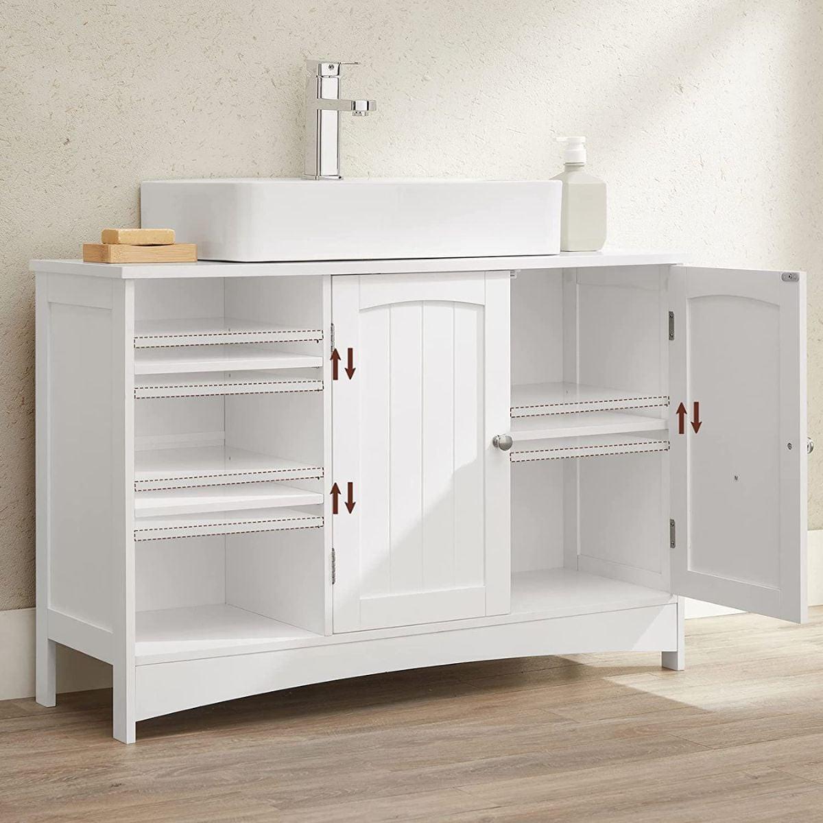 WASCHBECKENUNTERSCHRANK Weiß 2 Türen 3 Nischen - L90 cm - Weiß, Holzwerkstoff (90/60/30cm) - Calicosy