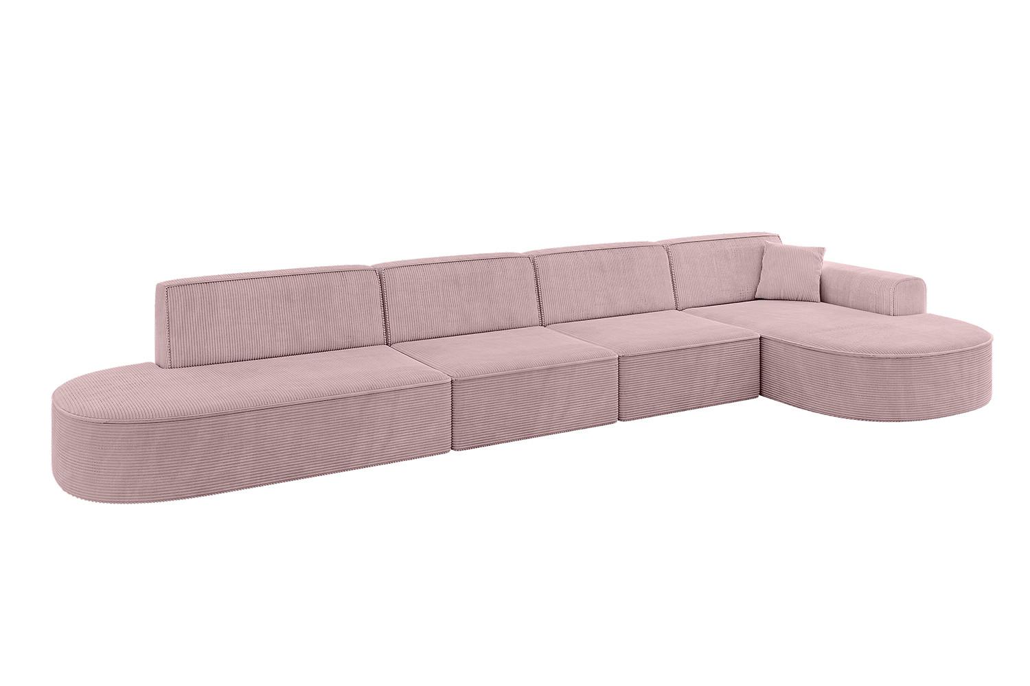 ECKSOFA Ottomane Rechts MARI-L3 - 413x171x79 cm Rosa Cord - Schwarz/Rosa, Holzwerkstoff/Kunststoff (171/413cm) - ALTDECOR