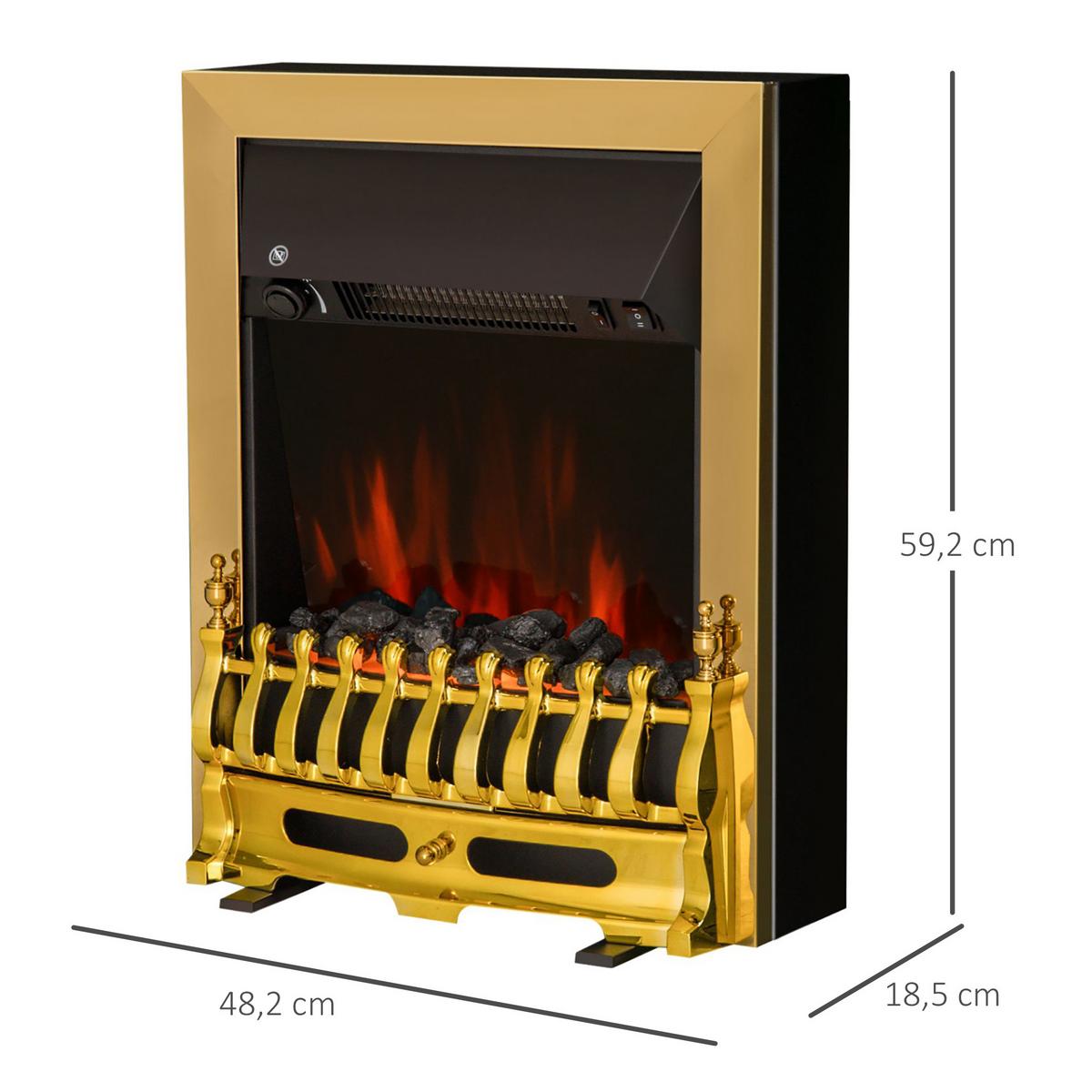 ELEKTROKAMIN Kaminofen 1000/2000W Elektrischer Kamin Standkamin Gold - Goldfarben, Metall (18.5/59.2/48.2cm) - HOMCOM