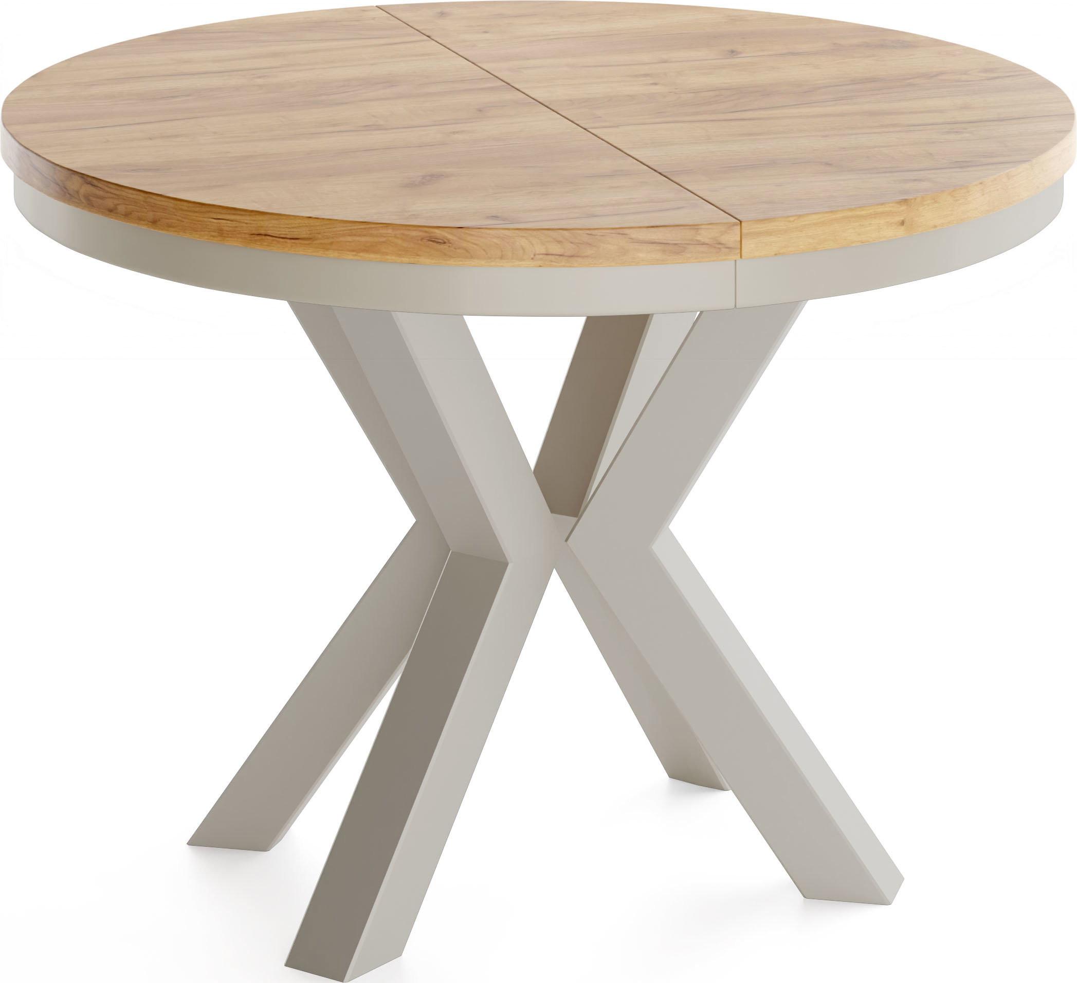 ESSTISCH Clara Grau-Beige runder ausziehbarer, Craft Eiche 100-180/100/76 cm - Eiche Wotan/Grau, Holzwerkstoff/Metall (100/176/76cm) - WFL GROUP