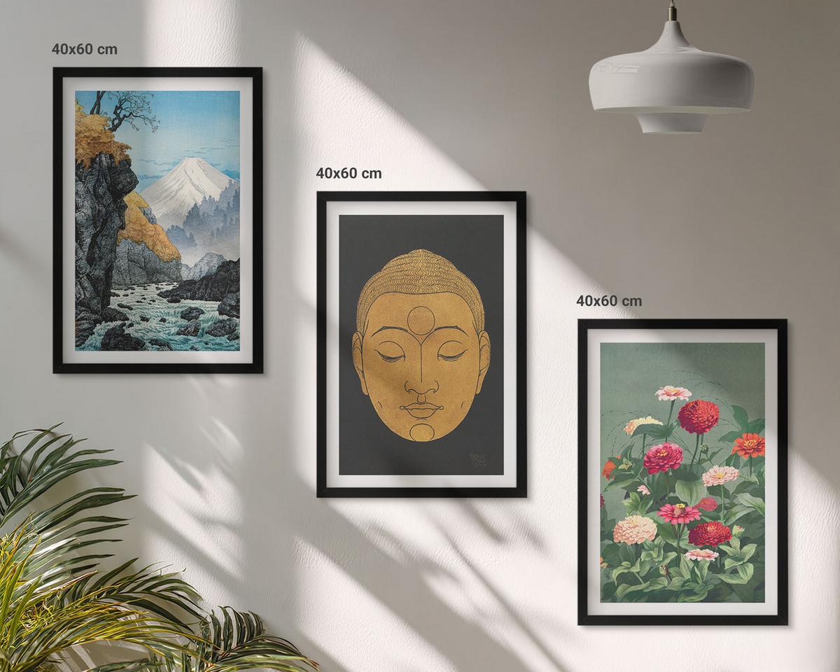 BILDER SET 3er Set - 40x60 cm Schwarzer Rahmen - Japanische Natur, Japandi-Kultur - Schwarz, Kunststoff (40/60cm) - TULUP