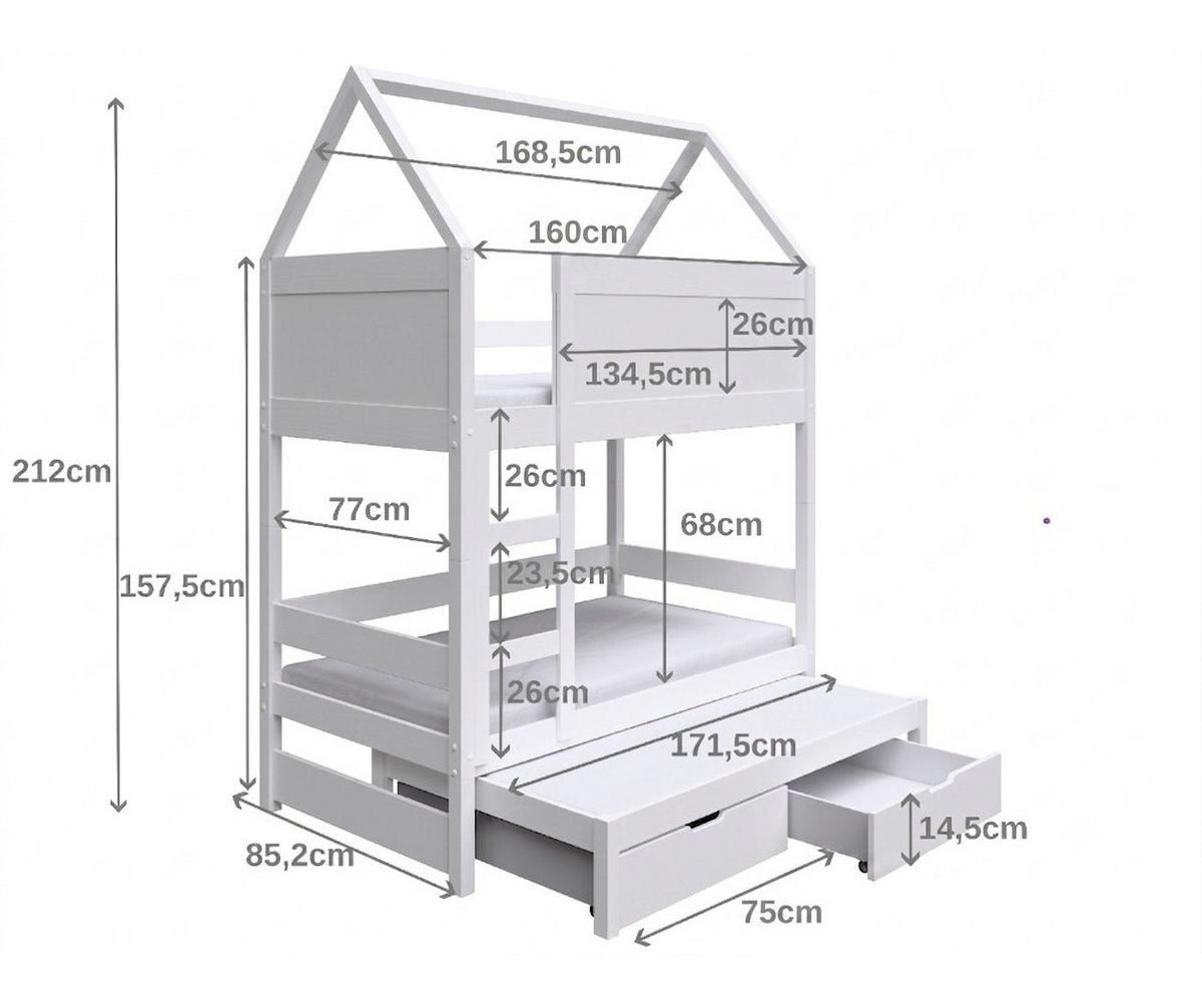 ETAGENBETT TAMI mit Bettkasten 80x160 cm Weiß - Weiß/Rosa, Holz (80/160cm) - MASSENO