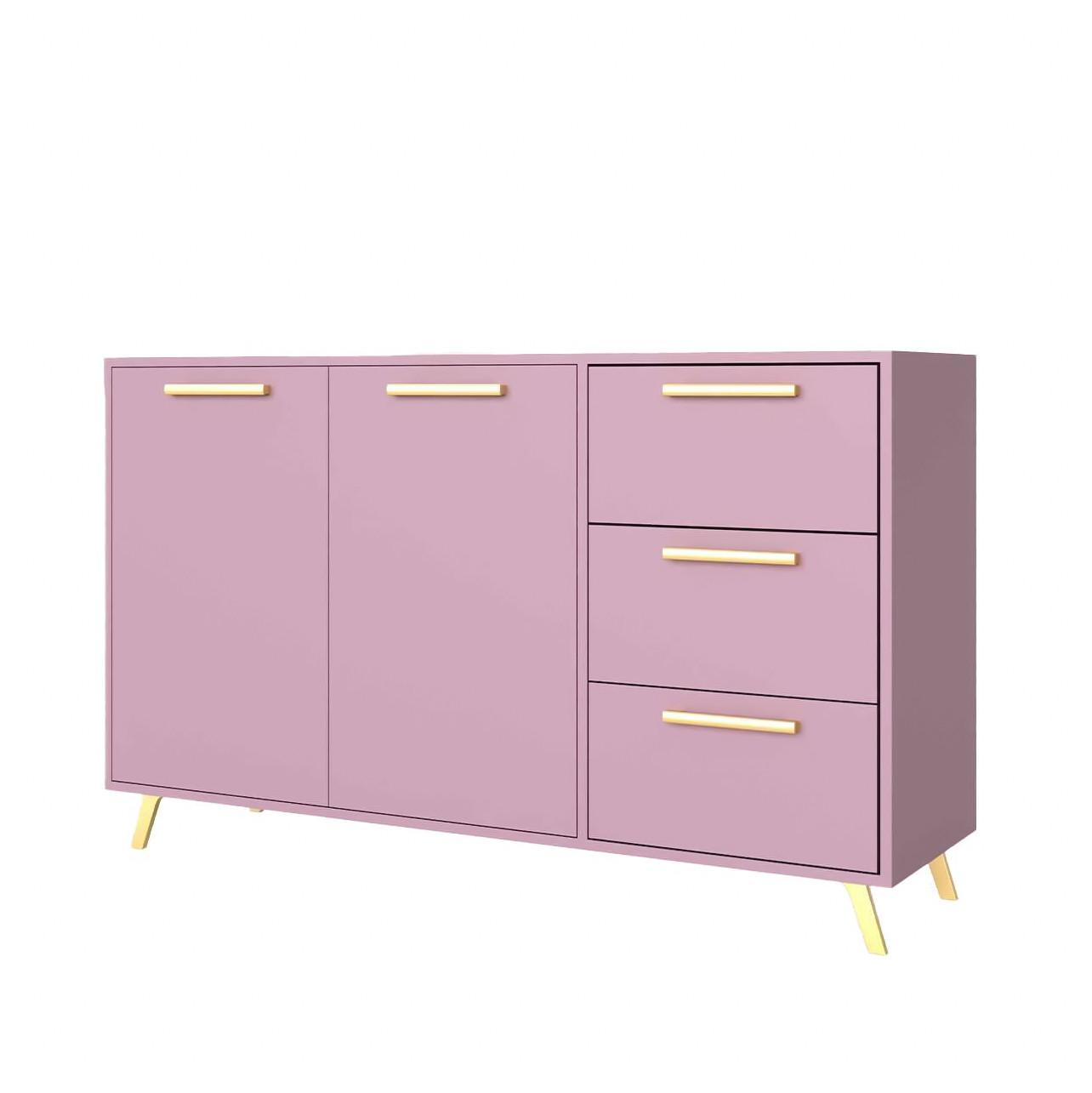 KOMMODE ELISE 140/86/41cm mit 3 Schubladen 2 Türen Violett - Violett, Holzwerkstoff (140/86/41cm) - MASSENO