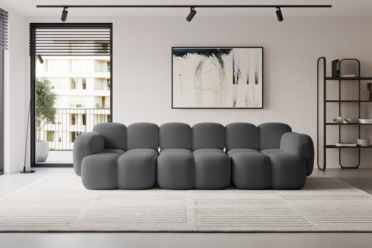 3-SITZER modulares Sofa Miko-S2 300x118x75 cm Grau Bouclé - Chromfarben/Schwarz, Holzwerkstoff/Kunststoff (300/75/118cm) - ALTDECOR