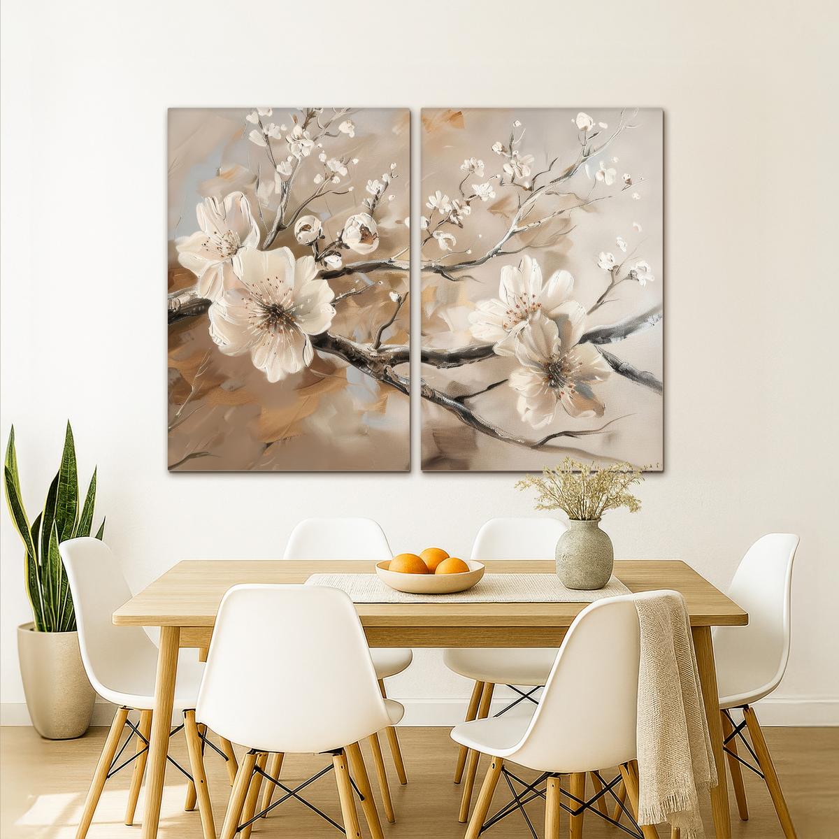 LEINWANDBILD 2er Set Blüte - Beige - Abstrakt - Blumen 160x120 cm - Hellbraun, Textil (160/120cm) - MuchoWow