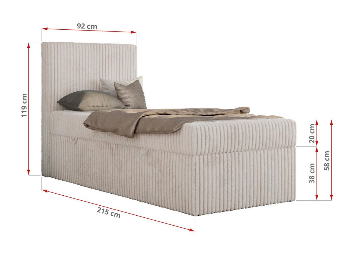 JUGENDBETT TILIO 90/200 - Beige Cord - H3 - Links Seite - Beige, Textil (90/200cm) - MKS
