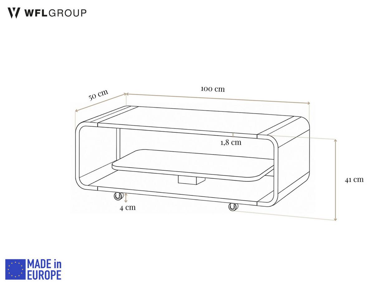 COUCHTISCH Sora in Craft Eiche mit abgerundetem schwarzem Metallgestell 100/50/41 cm - Eiche Wotan/Schwarz, Holzwerkstoff (50/100/41cm) - WFL GROUP