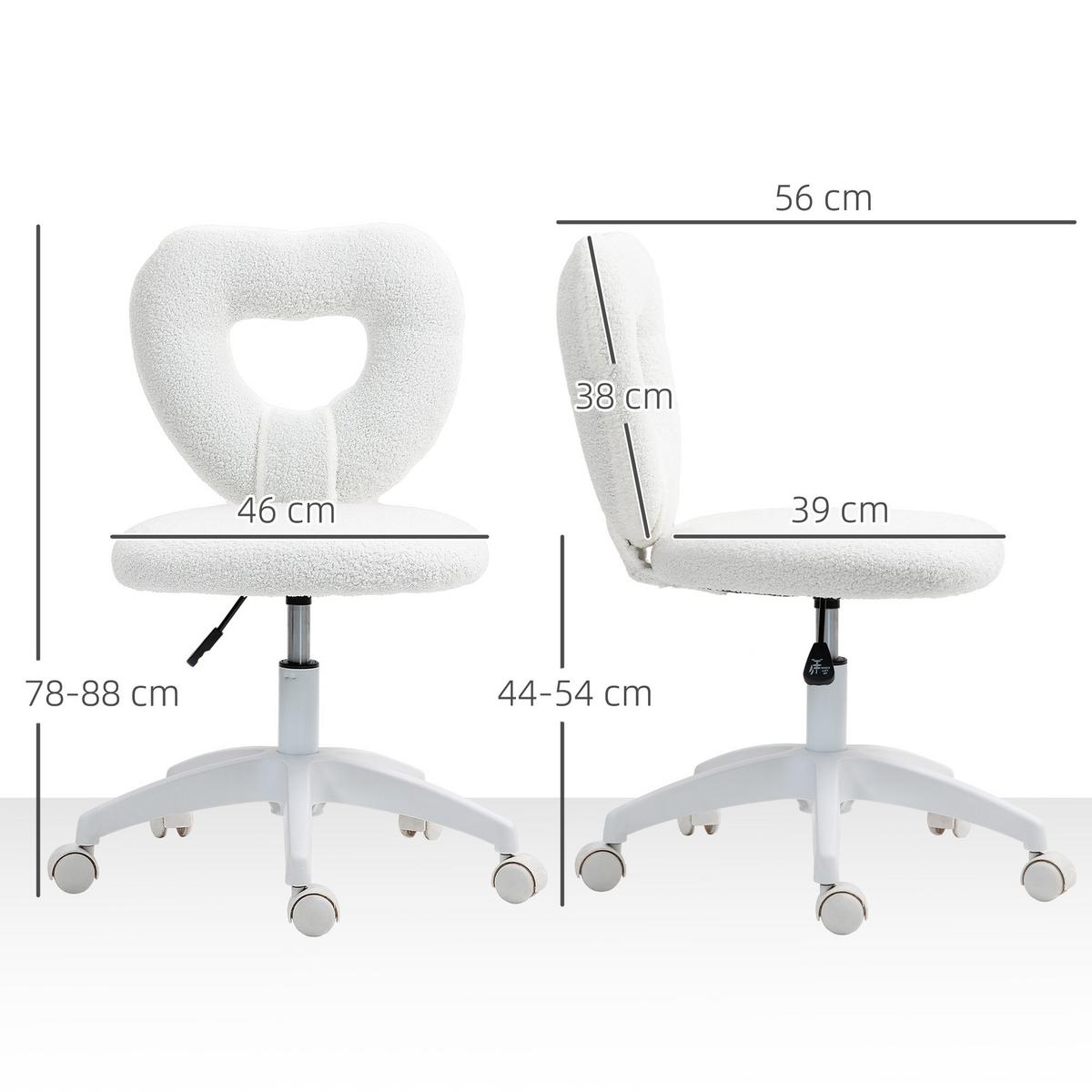SCHREIBTISCHSTUHL Bürostuhl Drehbar Homeoffice Stuhl mit Herzförmige Rückenlehne - Weiß, Kunststoff (45/88/56cm) - HOMCOM