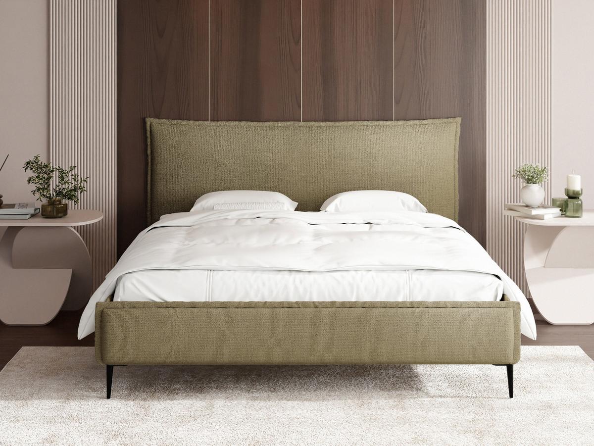 POLSTERBETT Pillow Rise mit Bettkasten, Lattenrost & hohen Metallfüßen in Hell-Olivgrün Chenille 200x200 cm - Birkefarben/Schwarz, Holz/Holzwerkstoff (200/200cm) - WFL GROUP