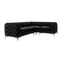 ECKSOFA Chesterfield Laura Schwarz Samt, Ottomane rechts - Silberfarben/Schwarz, Holz/Textil (264/204cm) - S-Style