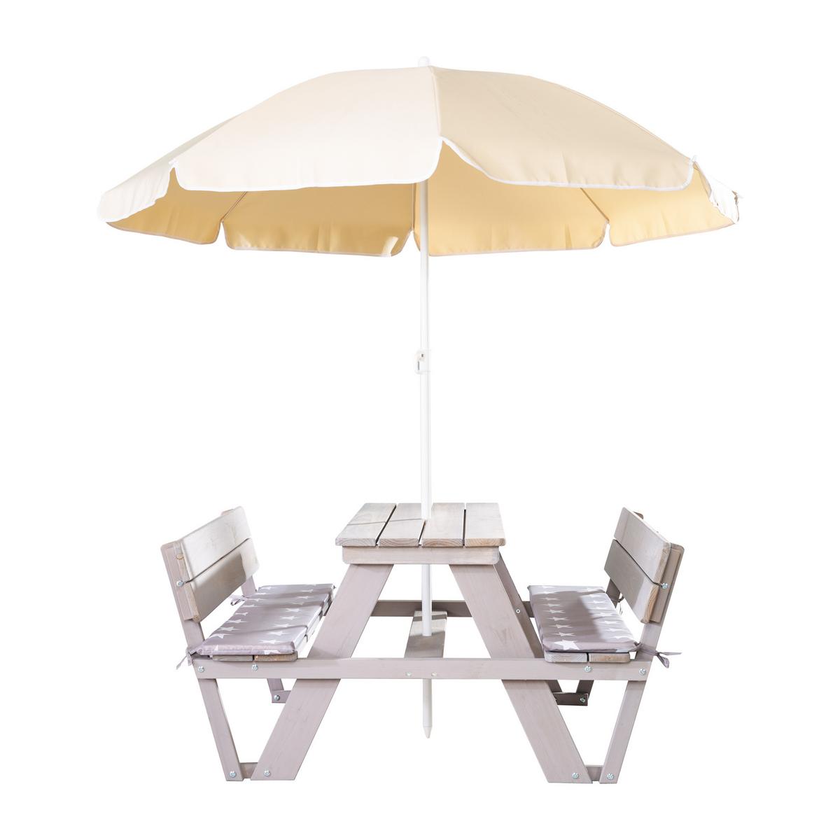 KINDERSITZGRUPPE PICKNICK for 4' Outdoor + mit Lehne mit Schirm Set - Hellgrau, Holz - Roba