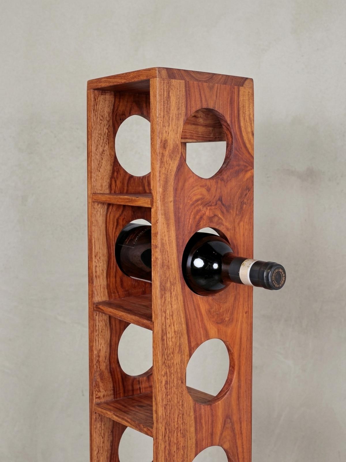 WEINREGAL Massivholz mit 5 Fächern Wandmontage Edelholz-Optik, Braun 15x15x70 cm - Braun, Holz (15/70/15cm) - KADIMA DESIGN