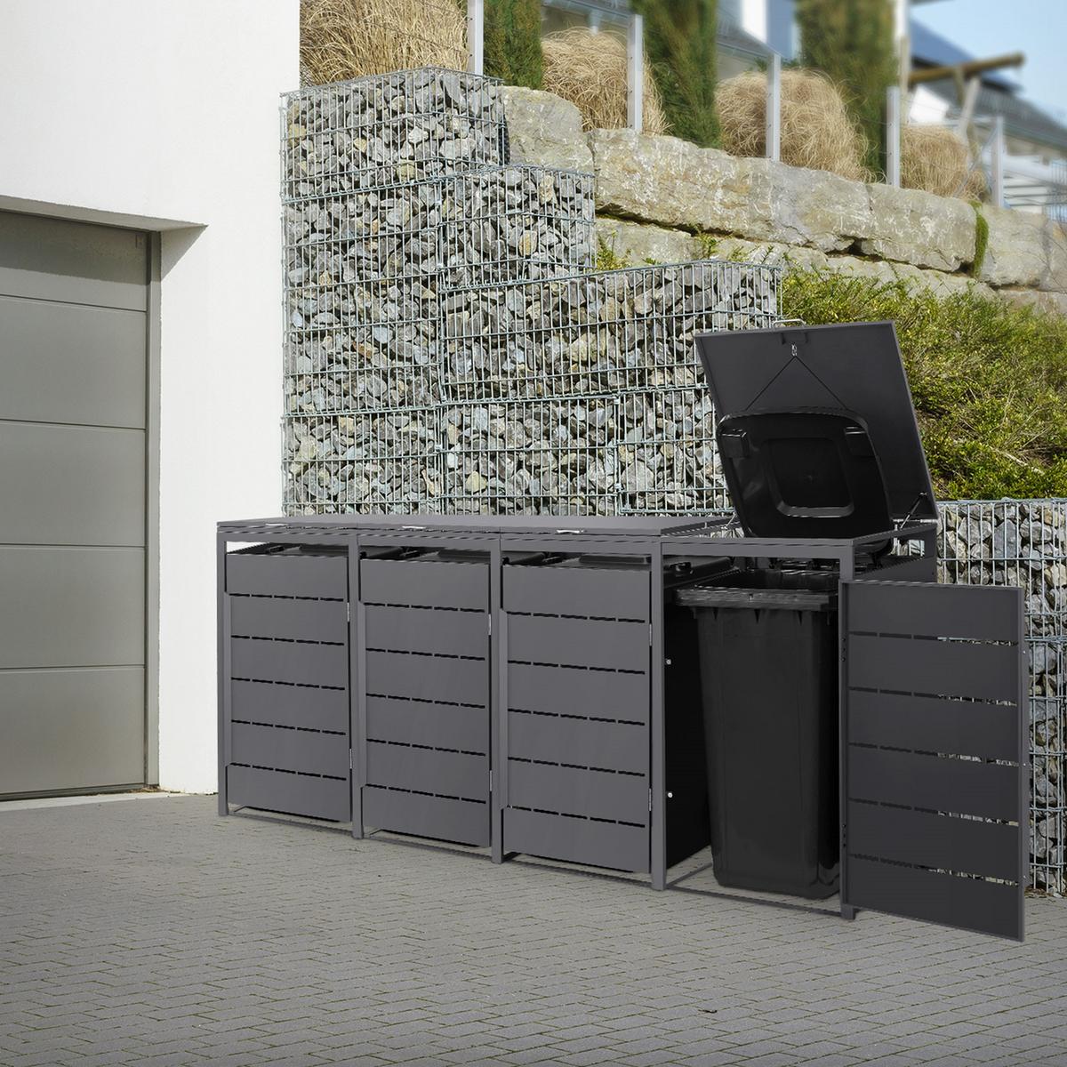 MÜLLTONNENBOX 4er 240L 260x80x120 cm Anthrazit aus Stahl wetterfest - Anthrazit, Metall (80/120/260cm) - ML-DESIGN