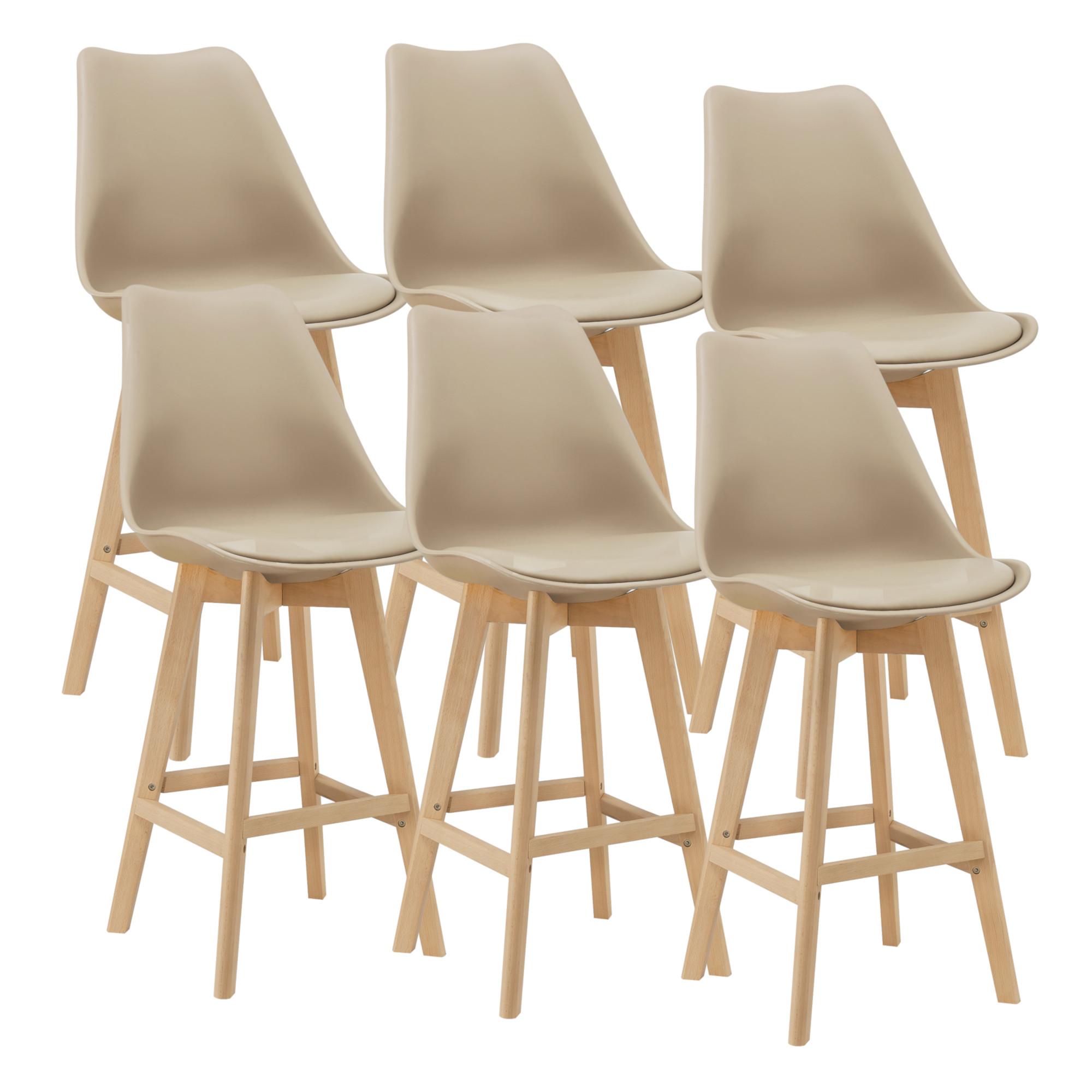 BARSTUHL Lublin 6er-Set - Beige, Leder (48/105/58cm) - [en.casa]