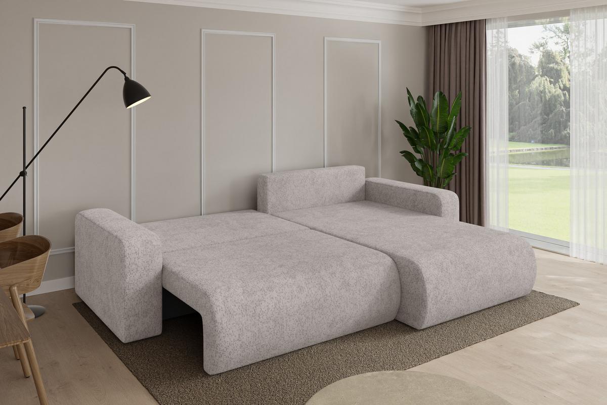 ECKSOFA mit Schlaffunktion Ottomane Rechts BERY-L 276x193x88 Hellgrau Velours - Hellgrau/Schwarz, Holzwerkstoff/Kunststoff (276/193cm) - ALTDECOR