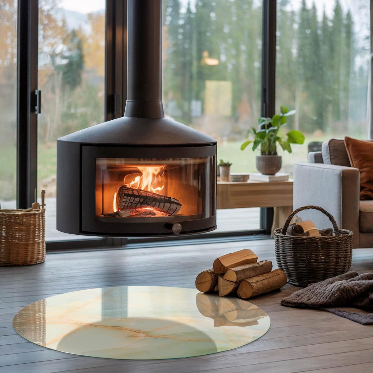 GLASPLATTE für Kamin Ø 100 cm - Türkis, Glas (100/100/0.4cm) - TULUP