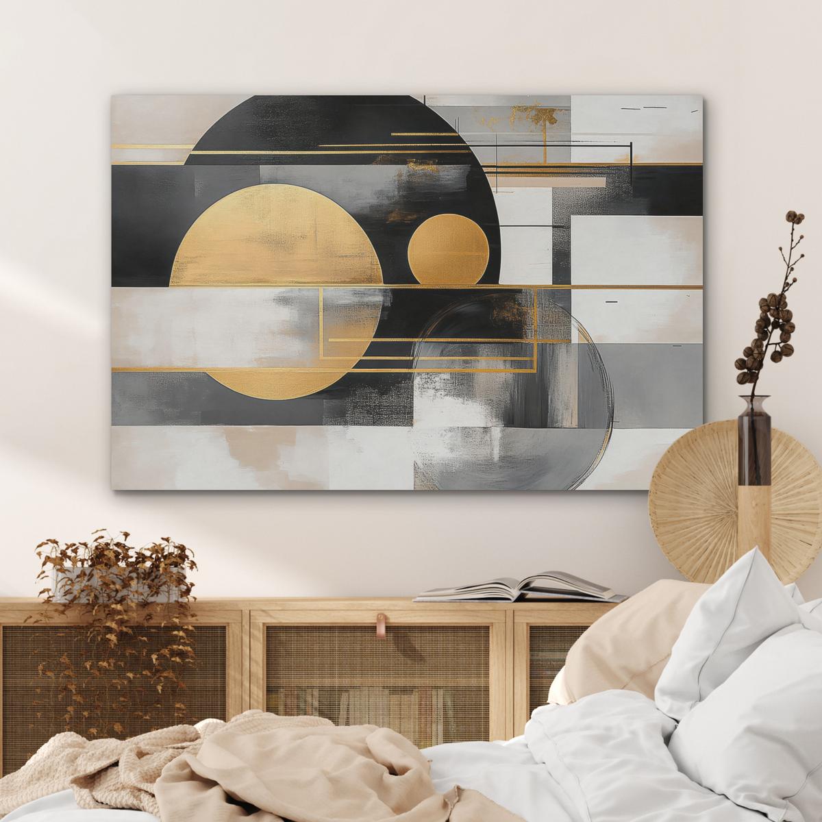 AKUSTIKBILD Abstrakt - Gold - Silber - Formen - Ästhetisch - Modern Akustikpaneele 90x60 cm - Goldfarben, Kunststoff (90/60/0.9cm) - MuchoWow