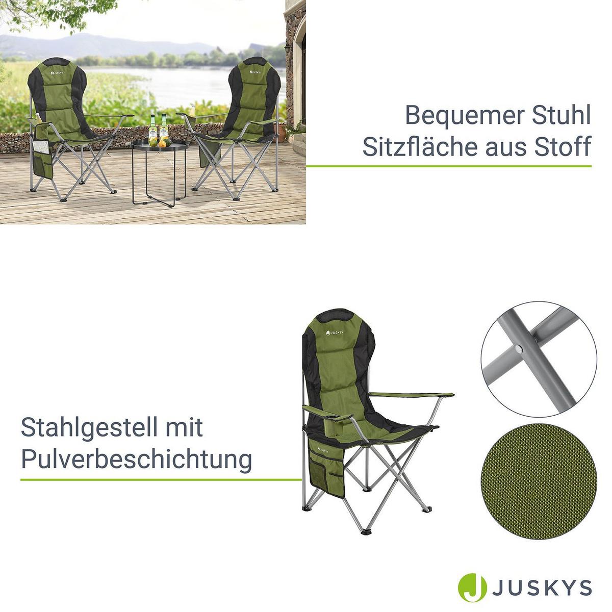 CAMPINGSTUHL Lido grün mit Flaschenhalterung & Tragetasche - Grün, Textil (62/102/62cm) - Juskys