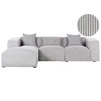 ECKSOFA 3-Sitzer Cord Hellgrau rechtsseitig Dolva - Hellgrau, Textil (294/170cm) - Beliani