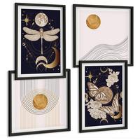 BILDER SET 4er Set - 50x50 cm & 40x60 cm Schwarzer Rahmen - Naturmotive mit dem Mond - Schwarz, Kunststoff (50/50cm) - TULUP