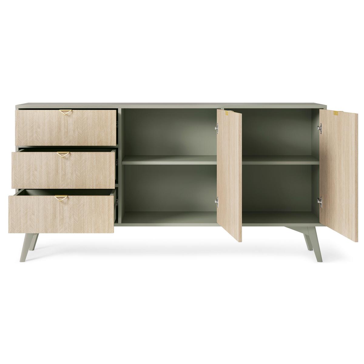 SIDEBOARD FORESTA 158/80/38 cm mit 3 Schubladen 2 Türen Hellgrün - Hellgrün/Kieferfarben, Holzwerkstoff (158/80/38cm) - MASSENO