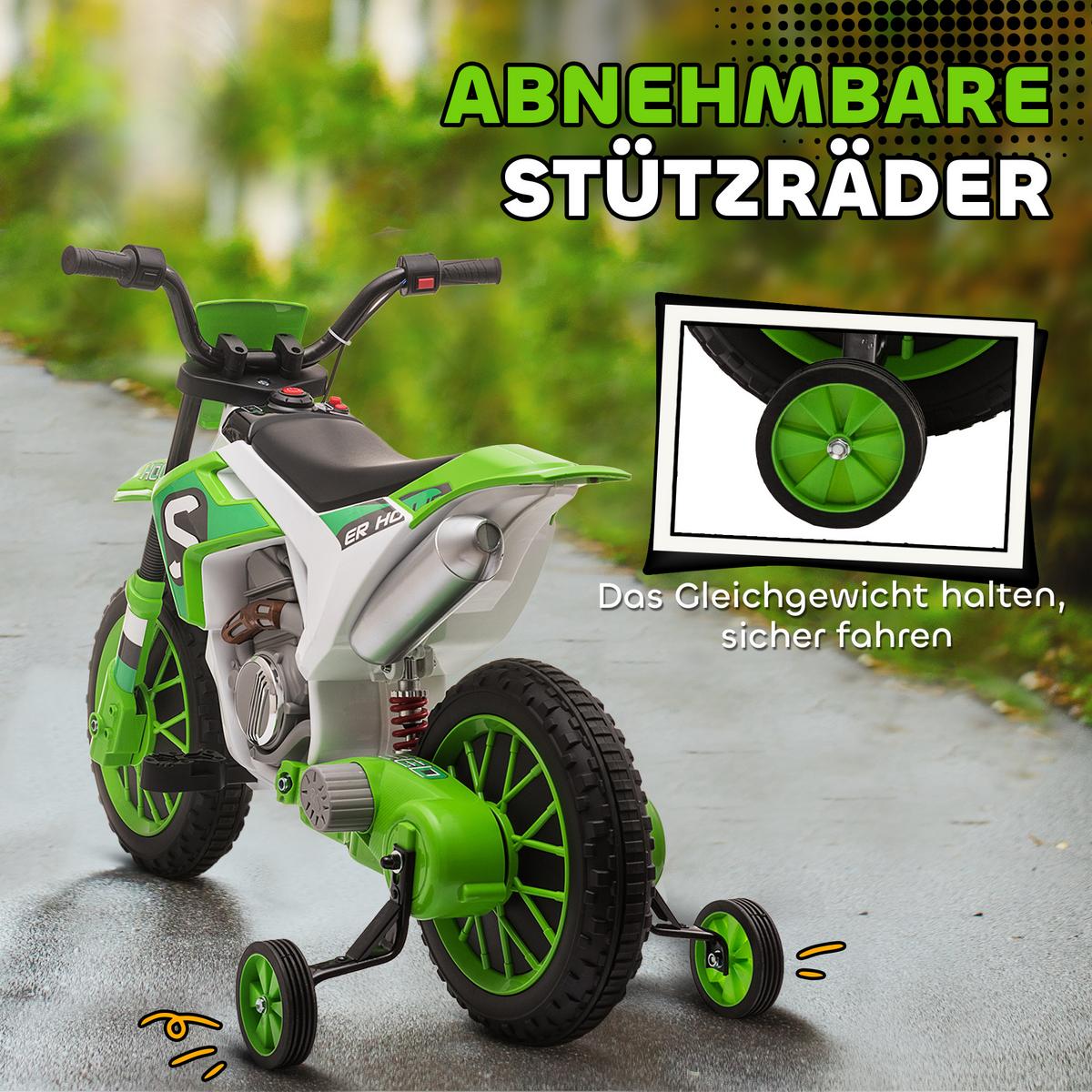 ELEKTROMOTORRAD Kindermotorrad Kinderfahrzeug Elektrofahrzeug Grün+Weiß - Grün, Kunststoff (106.5/51.5/68cm) - HOMCOM
